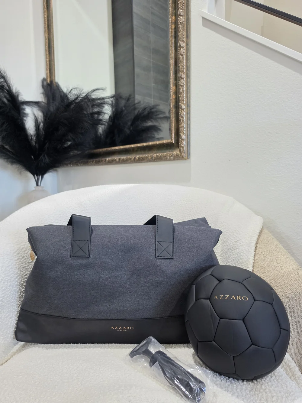 Azzaro Dark Gray weekender or Gym duffle Bag and Soccer Ball